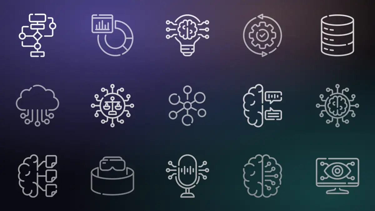 Pack de 25 iconos de inteligencia artificial en 3 estilos: robots, redes neuronales y chatbots